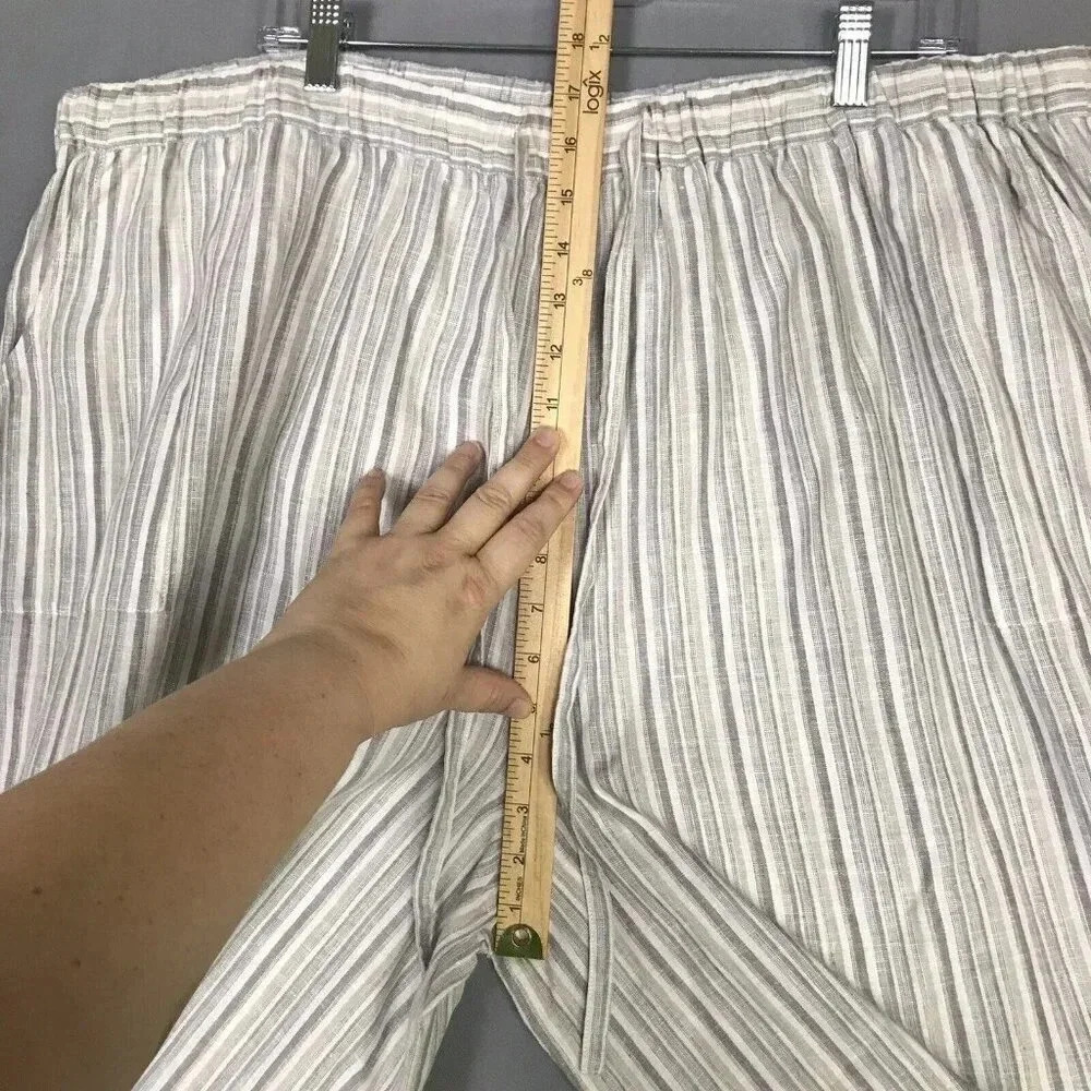 Vivid 100% Linen Wide Leg Pants Women Size 4X Pockets Drawstring Elastic Waist - Picture 13 of 16